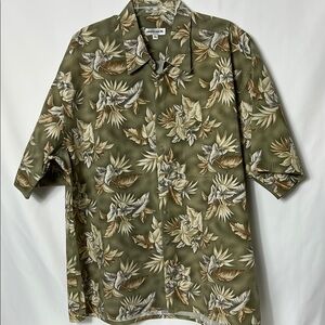 Green Floral Hawaiian Button-Up Shirt Mens Size XXL Pierre Cardin Short Sleeve